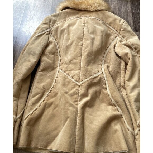 Vintage Guess Suede Leather Jacket Women’s Sz SMALL Brown Coat Faux Fur Stitched - Picture 14 of 16